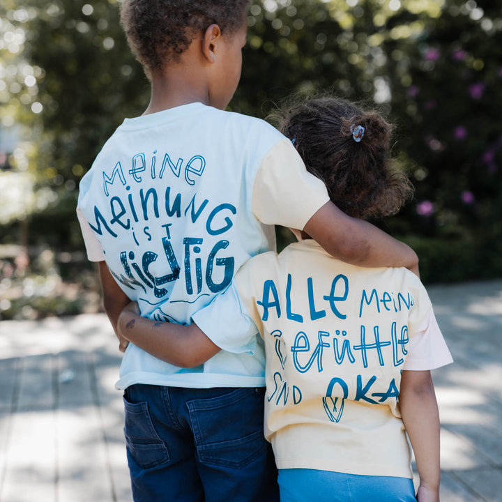T-Shirts "Meine Meinung ist wichtig" und "Alle meine Gefühle sind okay"