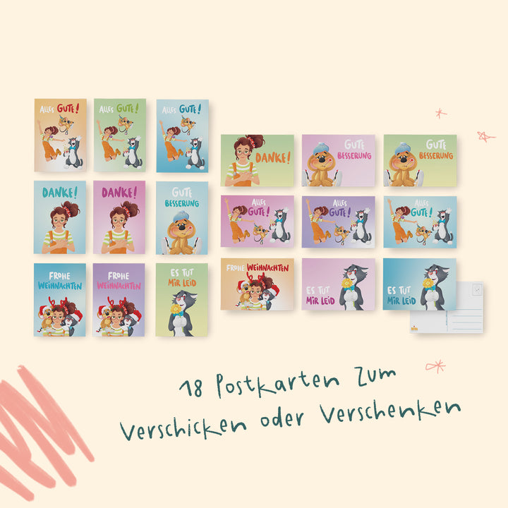18 Postkarten zum Verschicken oder Verschenken: Verschiedene Grußkarten in Pastellfarben mit Botschaften wie &